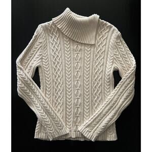WAINSCOTT Cream/White Braided Knit Fisherman Sweater w/Split Collar sz Small